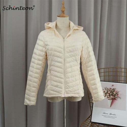 2021 Schinteon M-5XL Light Ultra White Duck Down Jacket with Detachable Hood Coat Casual Spring Autumn Outwear for Women