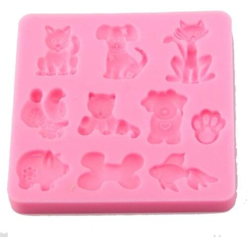 3D Cartoon Animals Silicone Fondant Cake Mold Cats Dogs Bone Shape Pastry Chocolate Mould Candy Ice Cube Molds DIY Baking Tools