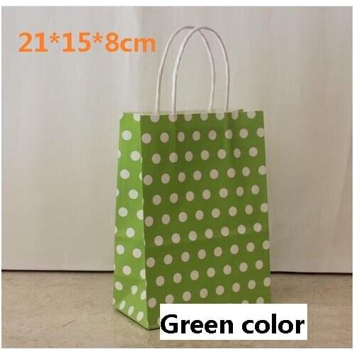 40PCS/Lot Green color Polka Dot kraft paper gift bag with handles Festival gift bags multifunction shopping jewelry bags