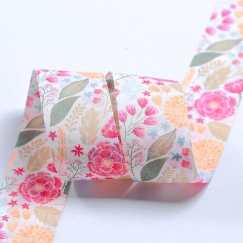 5 yards/lot Peony Flowering Printed Ribbon for Diy Bow Gift Packaging Sewing Clothing Dress Decoration Accessories