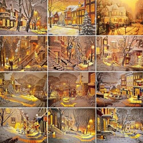 Yujohom 5D DIY Diamond Painting Full Drill Square Scenic Diamond Mosaic Winter Cross Stitch Embroidery City Handmade Gift Crafts