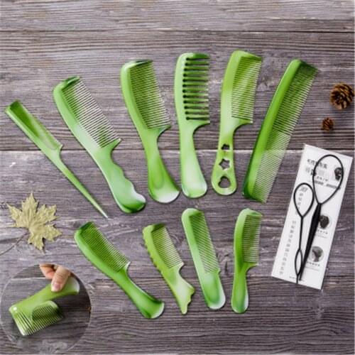 Antistatic Durable Ox Sinew Comb Fracture Resistance 10 Green Jade Imitated Pieces Hairdressing Hairbrush E226