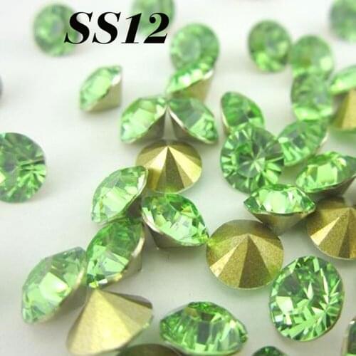 Free shipping 1440pcs(10G) SS12 3mm Light green Resin rhinestones Pointback for Nail Art /Bags/Garment/Shoes Decoration