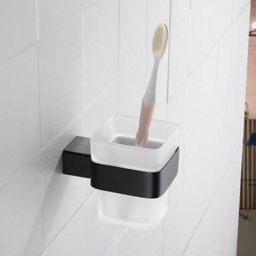 Toothbrush Holder Toothbrush Glass Cup Home Hotel Toilet Frosted Glass Cup Square Stainless Steel Wall Mounted Bathroom