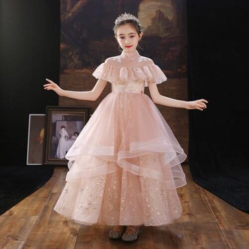 2021Summer New Arrival Elegant Children Girl Birthday Wedding Party Princess Ball Gown Dress Kids Teens Piano Host Ceremony Wear
