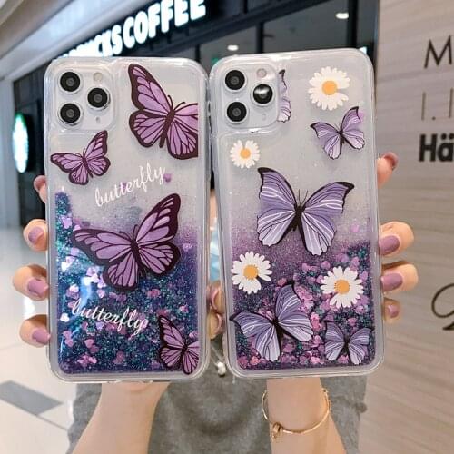 Easterm Purple 12 Mini XR Butterfly Quicksand Glitter TPU Transparent Mobile Phone Case For iPhone 11 Pro Max 12 Mini 7G 8P X XS