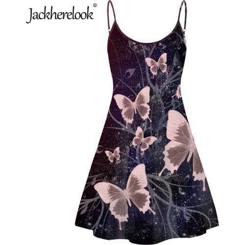 Jackherelook Elegant Woman Slip Dress Butterfly Animel Print Summer Backless Sundress Spaghetti Strap Dresses Holiday for Girls