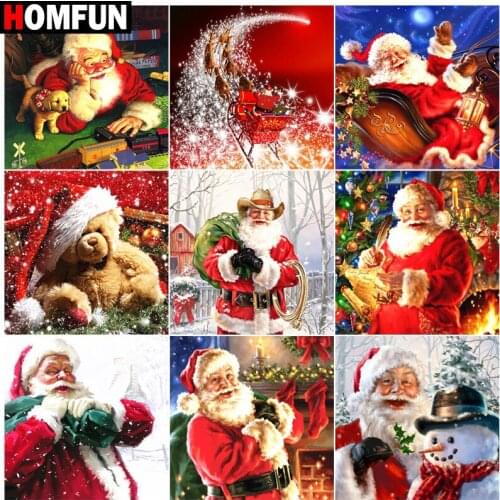 HOMFUN Paint With Diamond Embroidery "Snowflake Santa" Diamond Painting Full Square Round Picture Of Rhinestone Decor