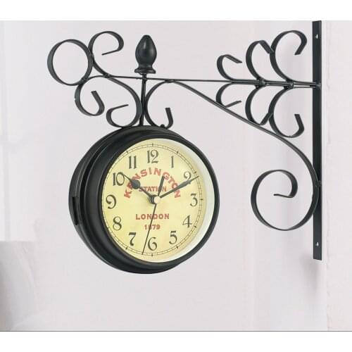 Art Double Sided Wall Clock Train Station Round Wall Garden Living Room
