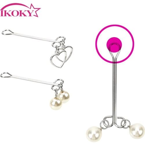 IKOKY 1 Pair Nipple Clamps Heart Shape Pearl Shape Breast Clip Adult Games Flirting Torture Toys Sex Toy for Women Couples
