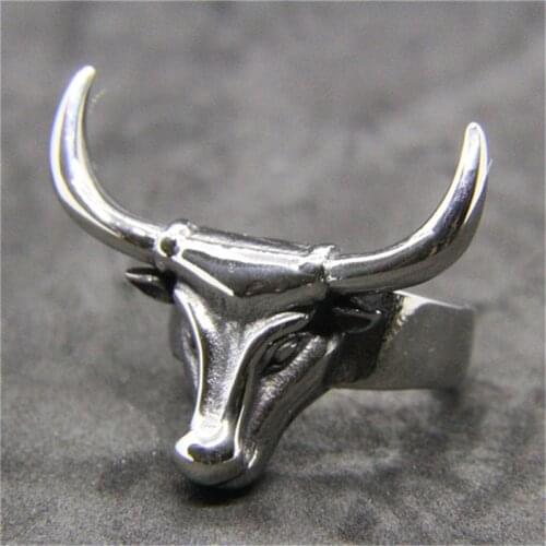 1pc New Design Cool Bull Head Ring 316L Stainless Steel Jewelry Hiphot Style Animal Ox Horn Ring