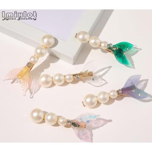 Korean Fishtail Hairpins Women Hair Jewelry Fashion Simulation Pearl Metal Barrettes Clips Pins Wedding Bridal Tiara Accessories