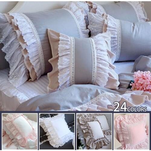 European Style Ruffle Lace Wrinkle Embroidery Cushion Cover Pillow Cover Cake Layers Princess Bedding Pillowcase