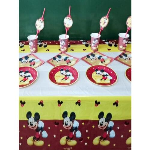 Mickey Mouse Party Decoration Kids Birthday cup plate banner hat straw Set Party Supplies