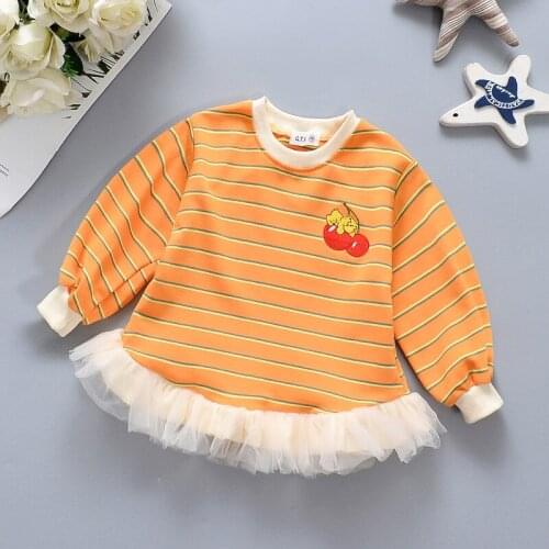 Fashion Kids Clothes Girls Long Sleeves Autumn Winter Tops Cartoon Striped Mesh Splicing Princess T-shirt Children Outfits 1-4Y