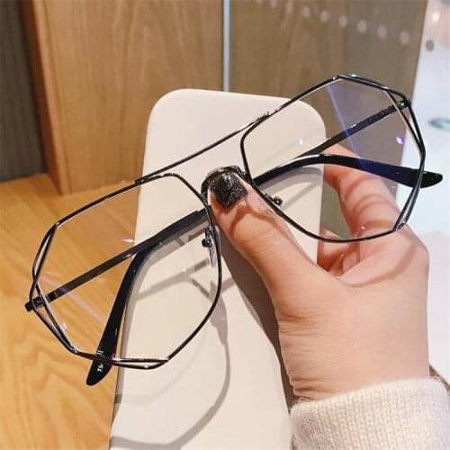 Fashion Anti-Blue Eyeglasses Women & Men Mesh Alloy Optical Glasses Oversize Frame Spectacles Polygon Eyewear