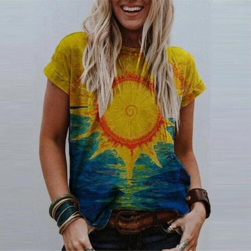 Fashion Womens Tie Dye Prints Short Sleeve Round Neck Summer Tops Casual Baggy Graphic Tee T-shirt