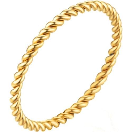 Round Rings For Women 1.5mm Thin Rose Gold/Silver/Gold Color Twist Rope Stacking Wedding Rings in Stainless Steel bijoux