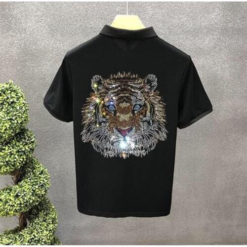 Mens POLO Shirt High Quality Hot Drill Skull Spring Breathable Business Lapel Youth Party Short Sleeve New Style 2021