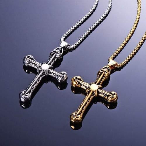Man necklace stainless steel pendant cross mens titanium steel sweater chain Jewelry on the neck cross necklace