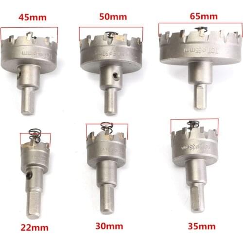 6PC/SET 22-65mm High-grade stainless steel Hole Saw Drill Set Carbide Tip Hole Saw Cutter For Wood/Metal Working Core Drill Bit