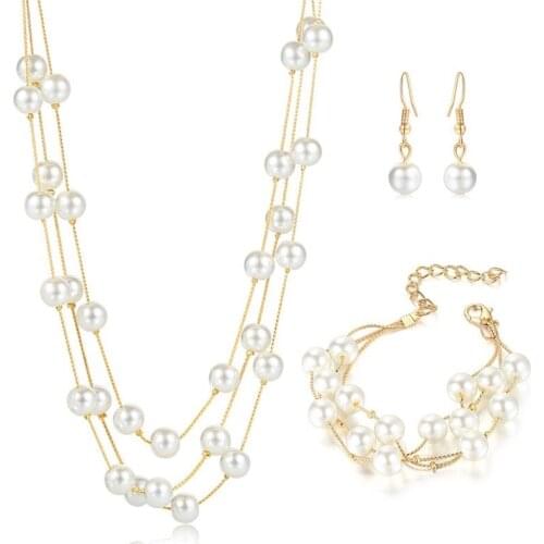 NATURAL FRESHWATER PEARL WEDDING JEWELRY SETS FOR WOMEN 925 SILVER COLOR EARRING NECKLACE BRACELET 3PCS SETS CHRISTMAS GIFTS