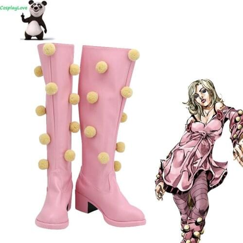 JoJos Bizarre Adventure: Steel Ball Run Lucy Steel Pink Cosplay Shoes Long Boots Leather Custom Made For Halloween