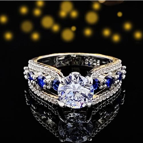 2021 New Luxury Blue Color 925 Sterling Silver Engagement Ring for Women Anniversary Gift Jewelry Wholesale R6509
