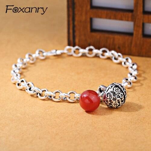 Foxanry 925 Sterling Silver New Fashion Bell Bracelet Vintage Chain Bracelet Party Jewelry Gift for Women Size 19mm Adjustable