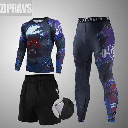 New three-piece compression suit mens quick-drying suit long-sleeved sports running MMA jogging gym exercise fitness clothes