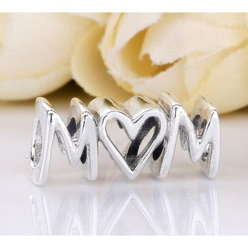 Original Openwork Mum Script With Love Heart Beads Fit 925 Sterling Silver Bead Charm Europe Bracelet Bangle DIY Jewelry