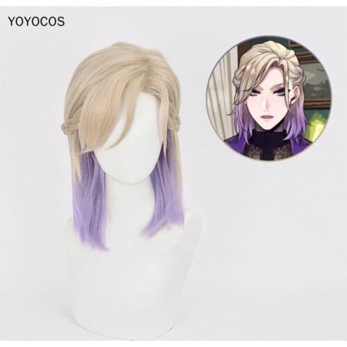 YOYOCOS Twisted Wonderland Cosplay Pomefiore Vil Schoenheit Cosplay Wig Heat Resistant Synthetic Hair Gold Mixed Purple Wigs