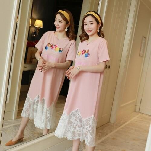 Maternity Dress 2021 Fashion Cotton Lace Patchwork Short Sleeve for Pregnant Women Outfits Breastfeeding Dress Nursing Dresses