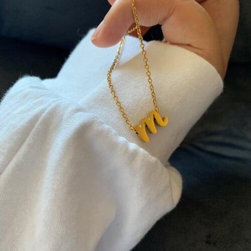 Simple Stainless Steel Name a-z Initial Letter Necklace & Pendant for Womem Men Trendy Minimalist Alphabet Charm Jewelry