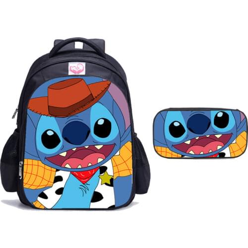 2pcs Disney Lilo and Stitch Backpack for Teenagers Boys Girls School Bag with Pencil Case Waterproof Business Travel Backpack