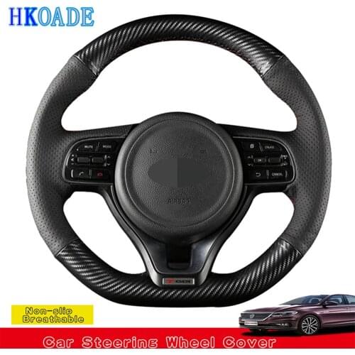 DIY Hand-stitched Black Carbon Fiber Leather Car Accessories Steering Wheel Cover For Kia K2 K3 Cerato KX3 K4 K5 Sport Tage KX5