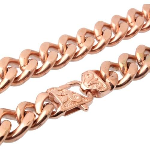 Trenday 12/15mm Wide Rose Gold Color Stainless Steel Curb Cuban Link Chain Necklace Or Bracelet 7-40" Cool Mens Free Choose