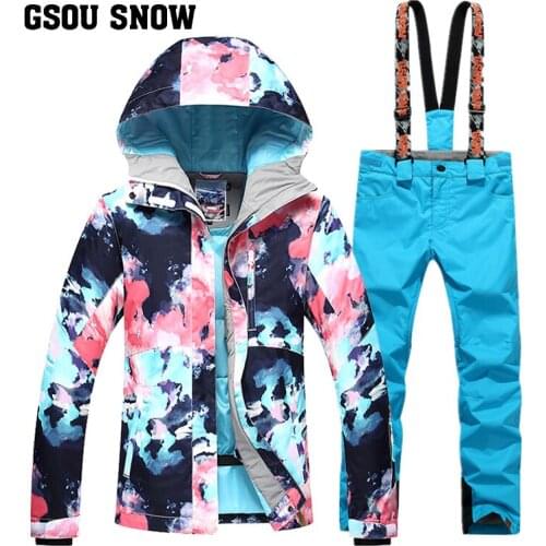 GSOU SNOW New Womens Single Double Board Ski Suit Warm Windproof Waterproof Breathable Ski Jacket Ski Pants Size XS-L