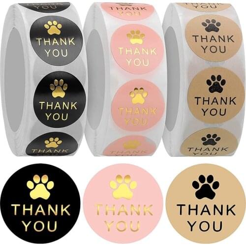 1500 Pcs Round Kraft Paws Print Thank You Labels Stickers, Dog Claw Print Labels, Present for Sealing and Decoration
