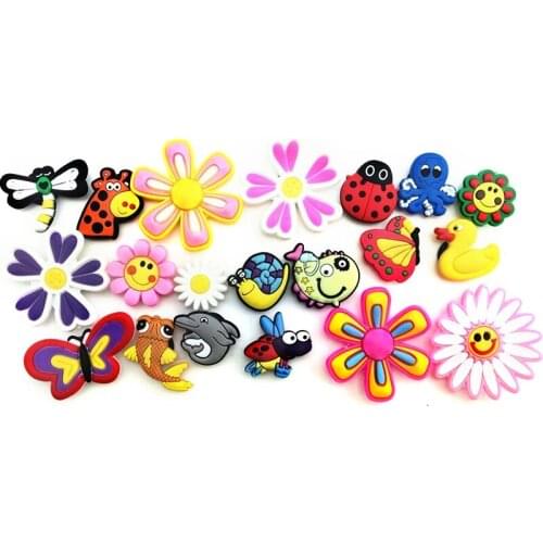 20 Pcs Ladybug Flying Fish Flowers Charms Shoe accessories Shoe Charms Shoe Decorations for Clog Bracelet Wristband Gift