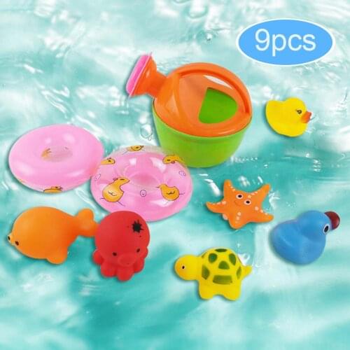 9Pcs Baby Bath Toys Finding Nemo Dory Float Spray Water Squeeze Toys Soft Rubber Bathroom Play Animals Bath Figure Toy for Kids