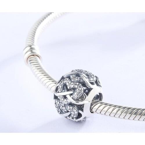 925 Sterling Silver CZ Zircon Heart-Shaped Interlocking With Infinity Pendant Charm Bracelet DIY Jewelry Making For Pandora