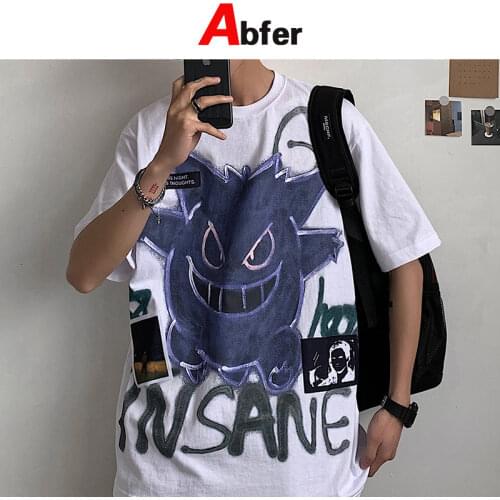 Abfer Summer Anime Devil Tshirts Oversized T-shirts Men Women Cartoon Printed Retro T Shirt Harajuku Streetwear Graphic Tees Top