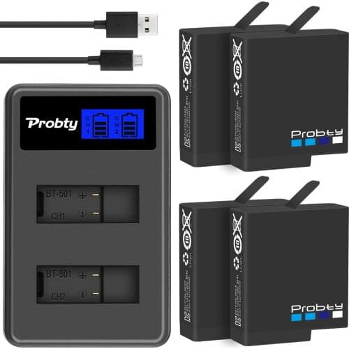 PROBTY 4PCS battery for Go Pro Hero 5 6 7 AHDBT-501 AHDBT501 Bateria Akku + LCD USB Dual Charger for GoPro 5 6 Hero7 AHDBT 501