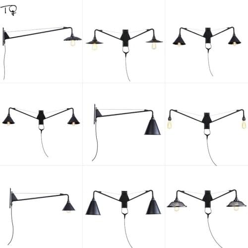 American Retro Vintage Iron Art Metal Swing Arm Wall Lamp Industrial Modern Adjustable Light Fixture Hotel Restaurant Cafe Study