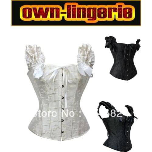 Free Shipping steel bone corset strap Corsets Women Ruffles Strap Tops bustier S,M,L,XL,2XL w3300a