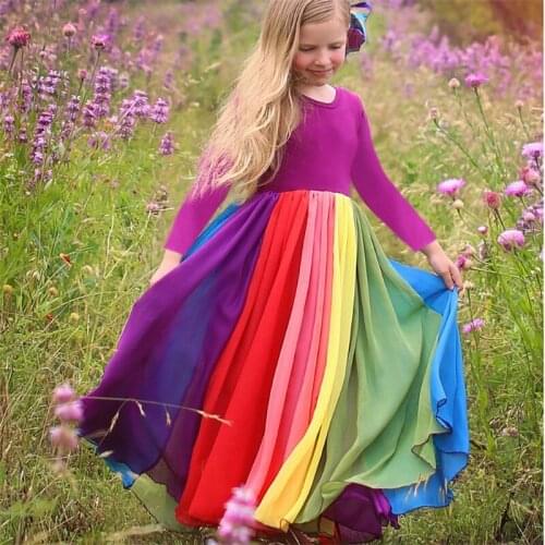 Spring Autumn Girls Princess Long Dress 2021 New Fashion Child Mesh Patchwork Long-Sleeved Party Vestidos 2-6 Year Kids Clothes