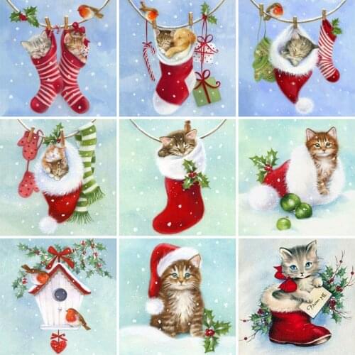 EverShine Diamond Painting 5D Christmas Full Square Diamond Mosaic Cartoon Picture Of Rhinestones Cat Needlework Handicraft