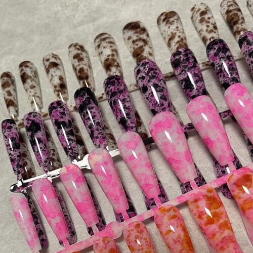 Factory Outlet Super Long Coffin Nails Girl Ballet False Nails Finished Nail Art Watercolor polishing Mirror Surface Fake Nail