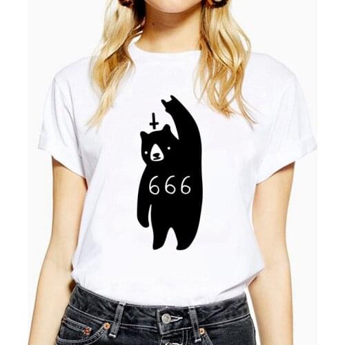 Victory pose Funny Cartoon Bear Print Womens t-shirt large size Summer Casual Lady T shirt